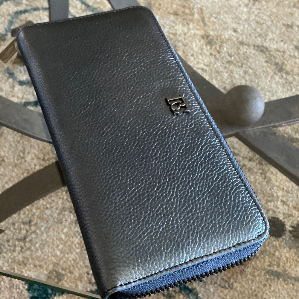 BC Blue Leather Zip Wallet NWOT